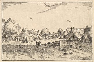 乡村路，20号板块，来自Regiunculae et villae 等分的Ducatus brabantiae Village Road, Plate 20 from Regiunculae Et Villae Aliquot Ducatus Brabantiae (c.1610)，小山水大师