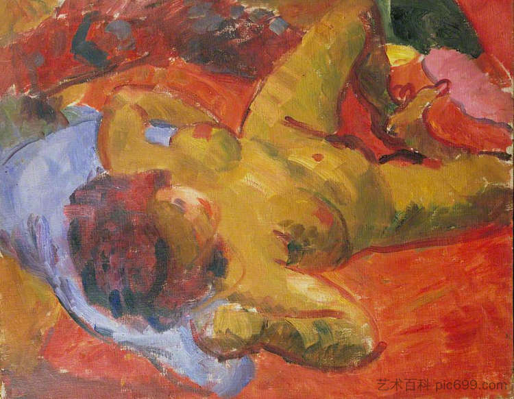裸体与蓝色枕头 Nude with a Blue Pillow (1923)，马修·史密斯