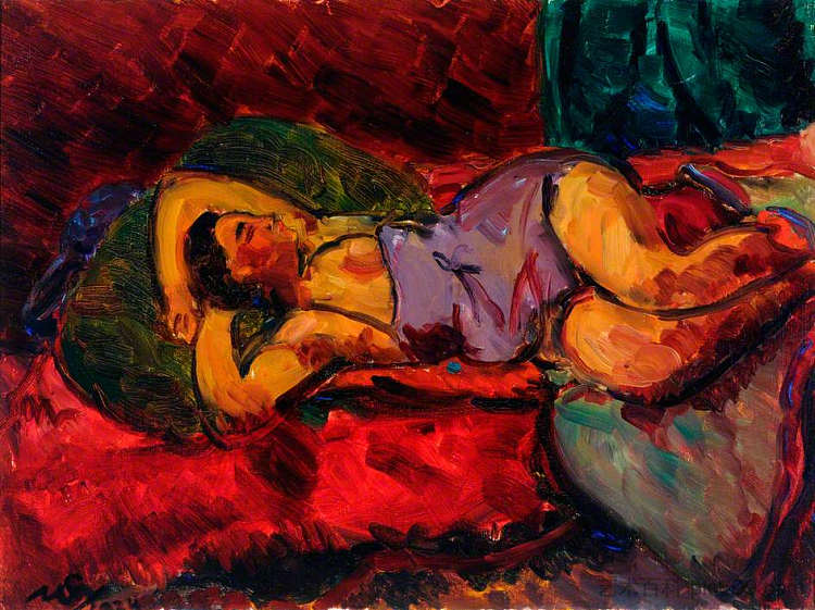 斜倚裸体。淡紫色化学 Reclining Nude. The Mauve Chemise (1924)，马修·史密斯