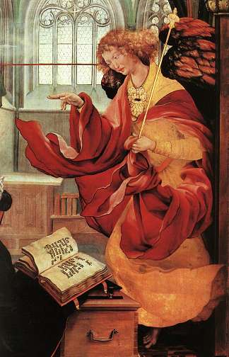 大天使加百列（细节来自伊森海姆祭坛画的天使报喜） Archangel Gabriel (detail from the Annunciation from the Isenheim Altarpiece) (c.1512 – c.1516)，马蒂亚斯·格吕内瓦尔德