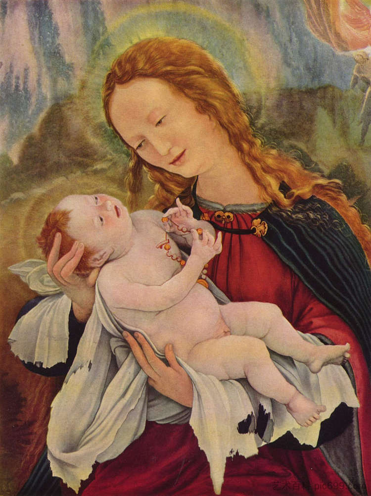 耶稣诞生(细节来自伊森海姆祭坛画的中央右侧十字架面板) Nativity (detail from the cental right Crucifixion panel of the Isenheim Altarpiece) (c.1515),马蒂亚斯·格吕内瓦尔德