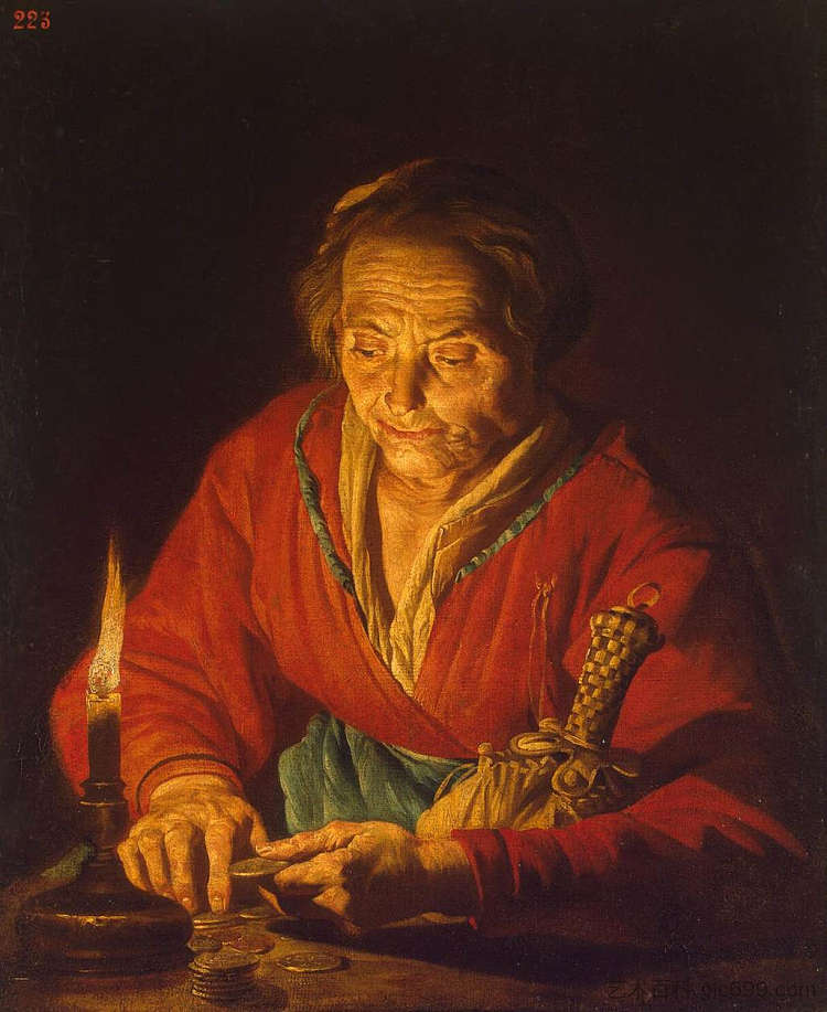 拿着蜡烛的老妇人 Old Woman with a Candle (c.1640 - c.1649)，马蒂亚斯·斯托姆