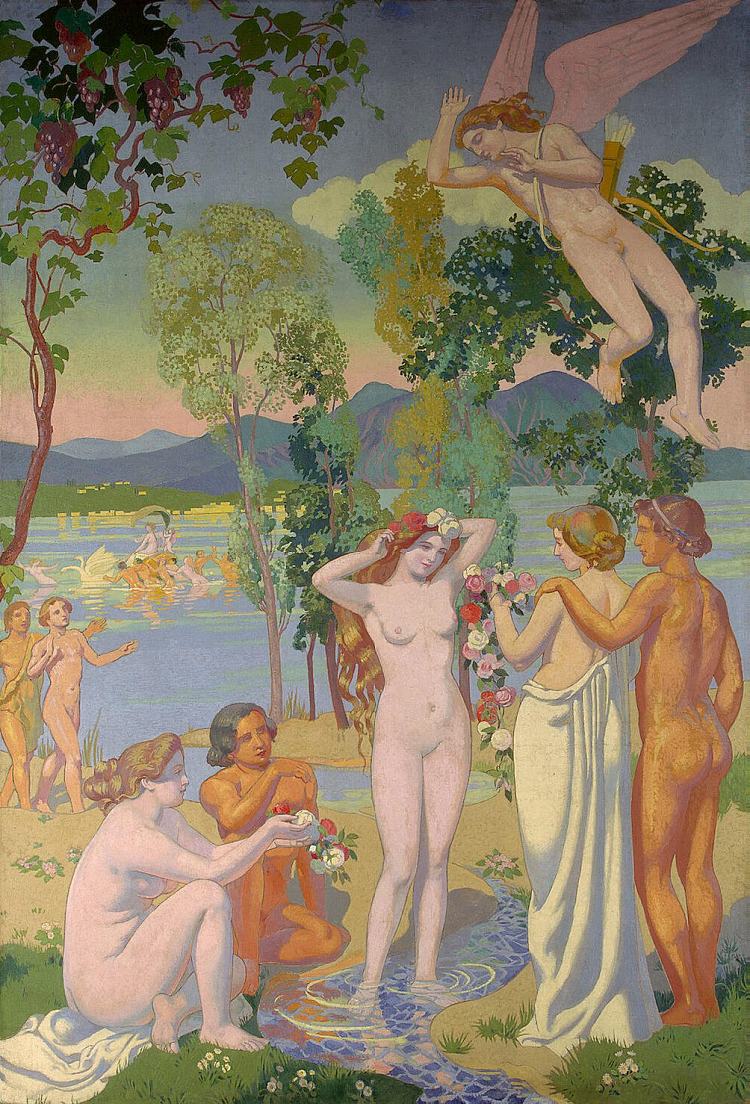 心灵的故事：小组1。爱神被普赛克的美丽所震撼 The Story of Psyche: panel 1. Eros is Struck by Psyche's Beauty (1908)，莫里斯·丹尼斯