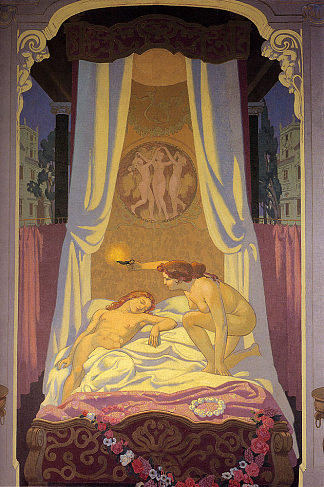 普赛克发现她的秘密情人是丘比特 Psyche Discovers That Her Secret Lover Is Cupid (1908)，莫里斯·丹尼斯
