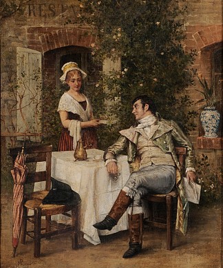 绅士在院子里喝茶 Gentleman Taking Tea in a Courtyard (c.1872)，莫里斯·波尔森