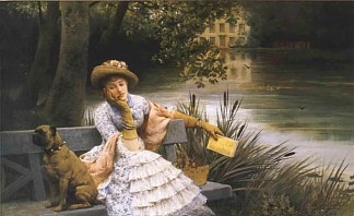 在公园里做白日梦 Daydreaming in the park (c.1875)，莫里斯·波尔森