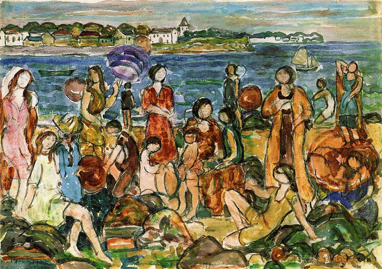 泳客， 新英格兰 Bathers, New England (c.1916 - c.1919)，莫里斯·普雷德加斯特