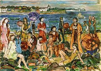 泳客， 新英格兰 Bathers, New England (c.1916 – c.1919)，莫里斯·普雷德加斯特