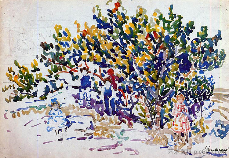 树上的孩子 Children in the Tree (c.1910 - c.1911)，莫里斯·普雷德加斯特