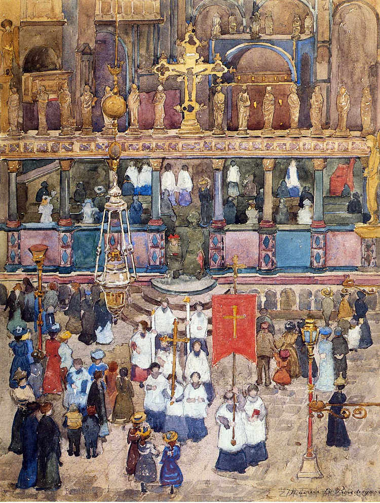 复活节游行，圣马可 Easter Procession, St. Mark's (c.1898 - c.1899)，莫里斯·普雷德加斯特