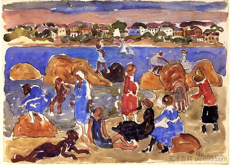 格洛斯特,渔民之家 Gloucester, Fishermen s Houses (1915),莫里斯·普雷德加斯特