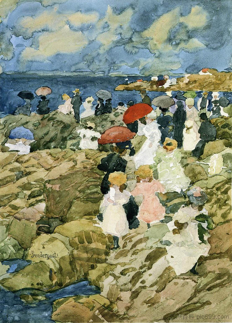 手帕点(沿海场景) Handkerchief Point (Coastal Scene) (c.1896 - c.1897),莫里斯·普雷德加斯特