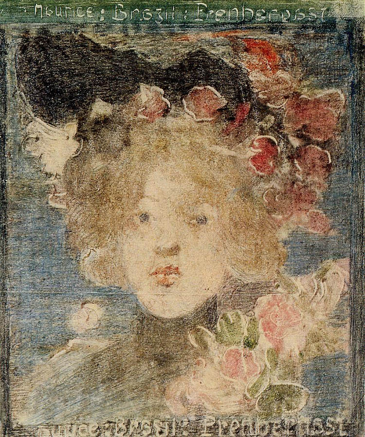 女孩的头（与玫瑰） Head of a Girl (with Roses) (c.1898 - c.1899)，莫里斯·普雷德加斯特