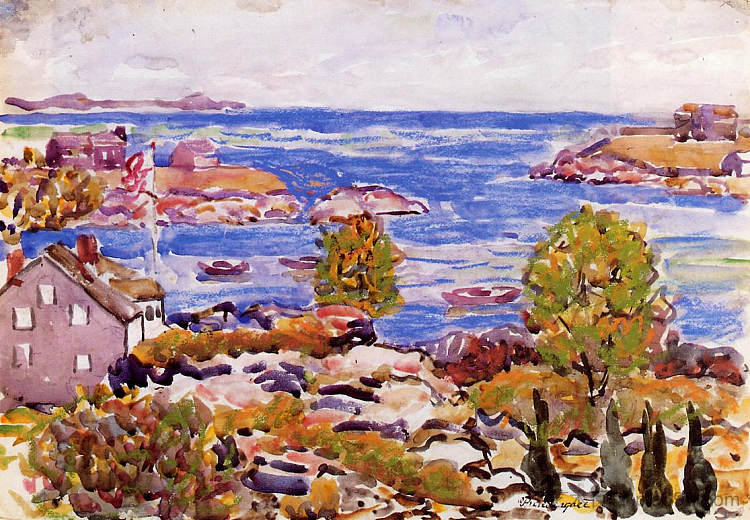 海湾里有旗帜的房子 House with Flag in the Cove (c.1910 - c.1911)，莫里斯·普雷德加斯特