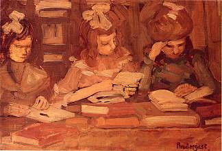 在图书馆（也称为三个女学生） In the Library (also known as Three School Girls) (c.1902 – c.1906)，莫里斯·普雷德加斯特