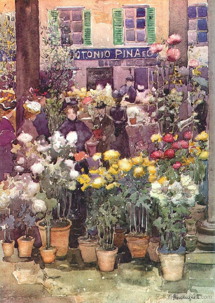 意大利花卉市场 Italian flower market (1898)，莫里斯·普雷德加斯特