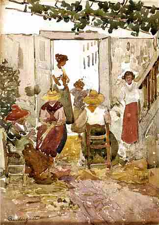 花边制造商， 威尼斯 Lacemakers, Venice (c.1898 – c.1899)，莫里斯·普雷德加斯特