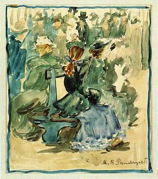 坐在长凳上的女士（也称为公园女士） Ladies Seated on a Bench (also known as Ladies in the Park) (c.1893 – c.1894)，莫里斯·普雷德加斯特