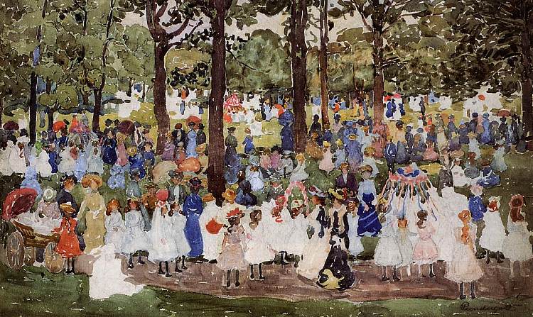 五一劳动节，中央公园（又称中央公园或公园里的儿童） May Day, Central Park (also known as Central Park or Children in the Park) (c.1900 - c.1903)，莫里斯·普雷德加斯特