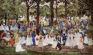 五一劳动节，中央公园（又称中央公园或公园里的儿童） May Day, Central Park (also known as Central Park or Children in the Park) (c.1900 – c.1903)，莫里斯·普雷德加斯特