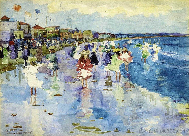 里维尔海滩 Revere Beach (c.1896 - c.1897)，莫里斯·普雷德加斯特