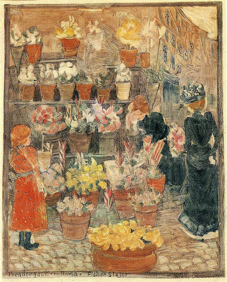 罗马花摊(也称为花摊或罗马花摊) Roma Flower Stall (also known as Flower Stall or Roman Flower Stall) (c.1898 - c.1899),莫里斯·普雷德加斯特