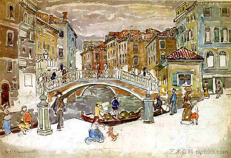 威尼斯，小桥 Venice, The Little Bridge (c.1911 - c.1912)，莫里斯·普雷德加斯特