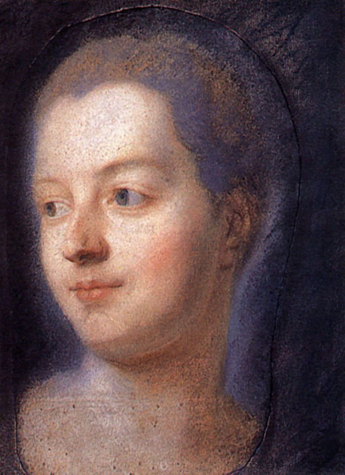 蓬帕杜夫人肖像 Portrait of Madame de Pompadour (1752; France  )，莫里斯·昆汀·德·拉图尔