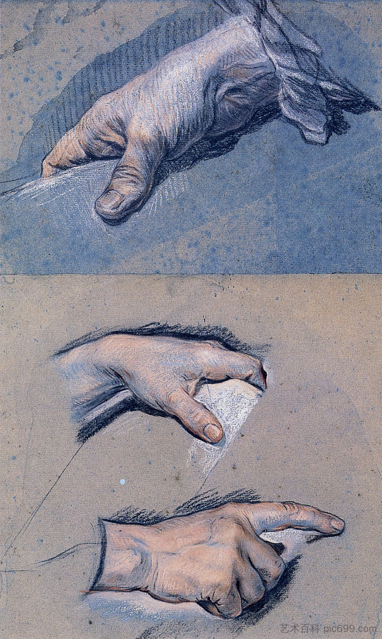 男性手部研究 Studies of men's hands，莫里斯·昆汀·德·拉图尔