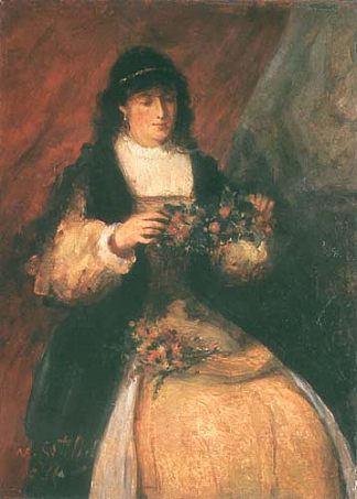 带花的女孩 Girl with Flowers (1876)，毛里希·戈特利布