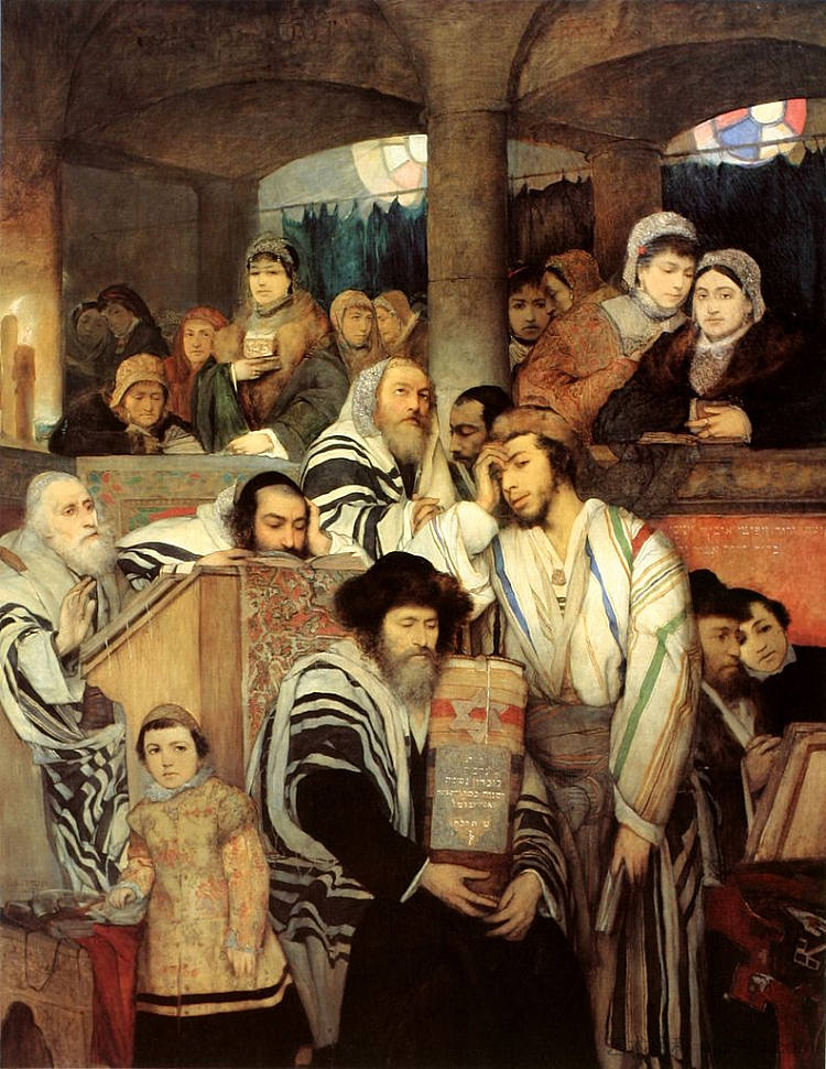 犹太人在赎罪日犹太教堂祈祷 Jews Praying in the Synagogue on Yom Kippur (1878)，毛里希·戈特利布