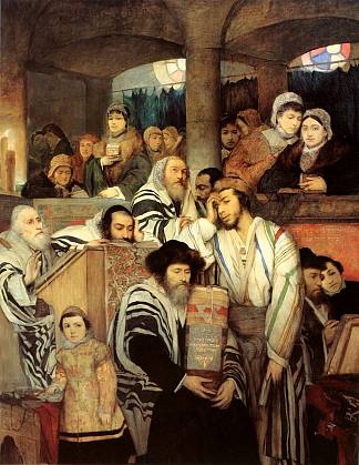 犹太人在赎罪日犹太教堂祈祷 Jews Praying in the Synagogue on Yom Kippur (1878)，毛里希·戈特利布