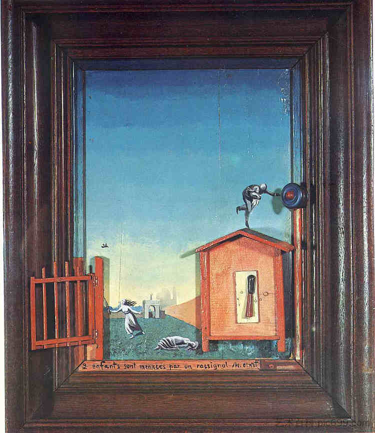 两个孩子受到夜莺的威胁 Two Children are Threatened by a Nightingale (1924; Paris,France ),马克斯·恩斯特
