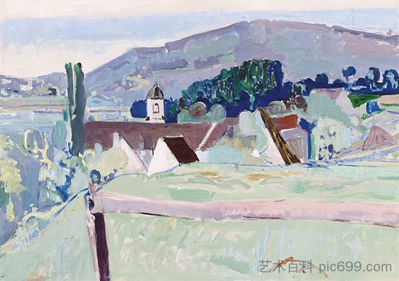 法尔修道院的景观，温特伦斯特林根 Landscape with Fahr Monastery, Unterengstringen (1938)，马克斯·古布勒