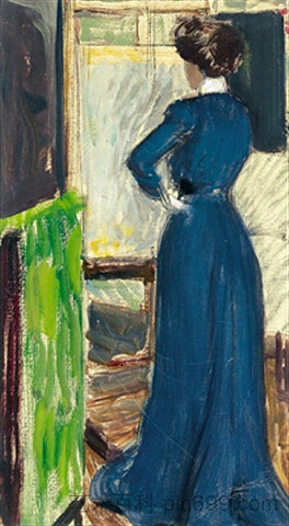 画架前的玛莎·库兹韦尔 Martha Kurzweil before an easel (1902; Vienna,Austria  )，马克斯·柯兹威尔