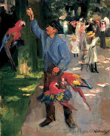 男人与鹦鹉 Man with parrots (1900)，马克思·利伯曼