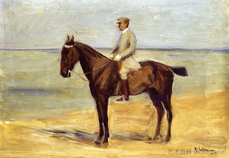 海滩上的骑手朝左 Rider on the Beach Facing Left (1911)，马克思·利伯曼