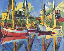 午后阳光下的渔船（Nachmittagssonne的Fischkutter） Fishing boats in the afternoon sun (Fischkutter in Nachmittagssonne) (1921)，马克斯·佩希斯泰因