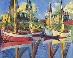 午后阳光下的渔船（Nachmittagssonne的Fischkutter） Fishing boats in the afternoon sun (Fischkutter in Nachmittagssonne) (1921)，马克斯·佩希斯泰因