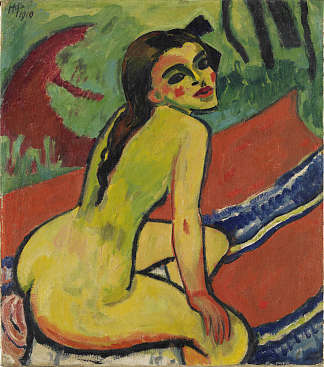女孩。坐着的女性裸体 Girl. Sitting Female Nude (1910)，马克斯·佩希斯泰因