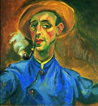 带烟斗和帽子的自画像 Self-Portrait with Pipe and Hat (1918)，马克斯·佩希斯泰因