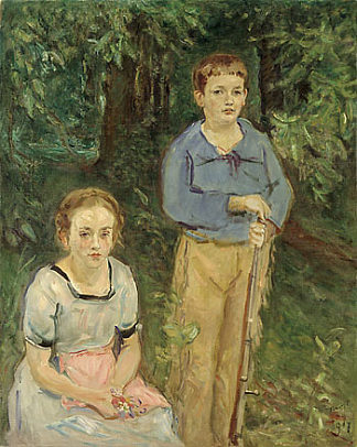 妮娜和沃尔夫冈·斯莱沃格特的肖像（森林里的孩子） Portrait of Nina and Wolfgang Slevogt (Children in the Forest) (1917)，马克思·斯利夫格特