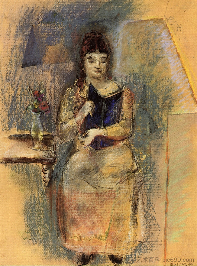 女人阅读 Woman Reading (1916)，马克斯·韦伯