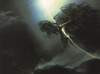 橡树被闪电击碎。关于艺术家妻子去世的寓言 Oak fractured by a lightning. Allegory on the artist’s wife death (1842)，马克西姆沃罗比耶夫