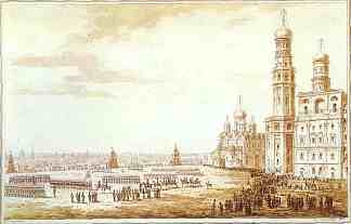 莫斯科克里姆林宫索博纳亚广场的景色 View of Sobornaya Square in the Moscow Kremlin (1817)，马克西姆沃罗比耶夫