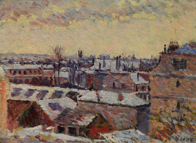 丹费尔特街，雪下的屋顶 Denfert Street, Roofs Under the Snow (1887)，马克西米连·卢斯