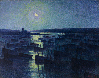 卡马雷特，月光和渔船 Camaret, Moonlight and Fishing Boats (1894)，马克西米连·卢斯