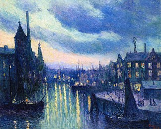 鹿特丹港，晚间 The Port of Rotterdam, Evening (1908)，马克西米连·卢斯