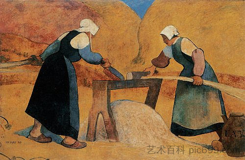 布列塔尼妇女割亚麻：劳工 Breton women scutching flax: Labour (1889)，梅杰尔·艾萨克·德哈恩