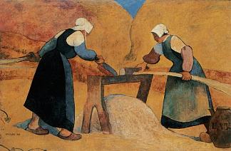 布列塔尼妇女割亚麻：劳工 Breton women scutching flax: Labour (1889)，梅杰尔·艾萨克·德哈恩